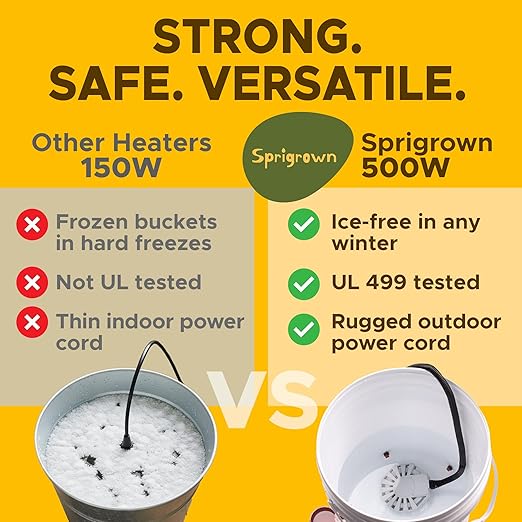 500W Chicken Water Heater, Submersible 5 Gallon Bucket Heater Deicer, Heated Chicken Waterer for Winter, Heated Poultry Waterer, Freeze Proof, Outdoor Stock Tank and Water Trough Warmer for Livestock