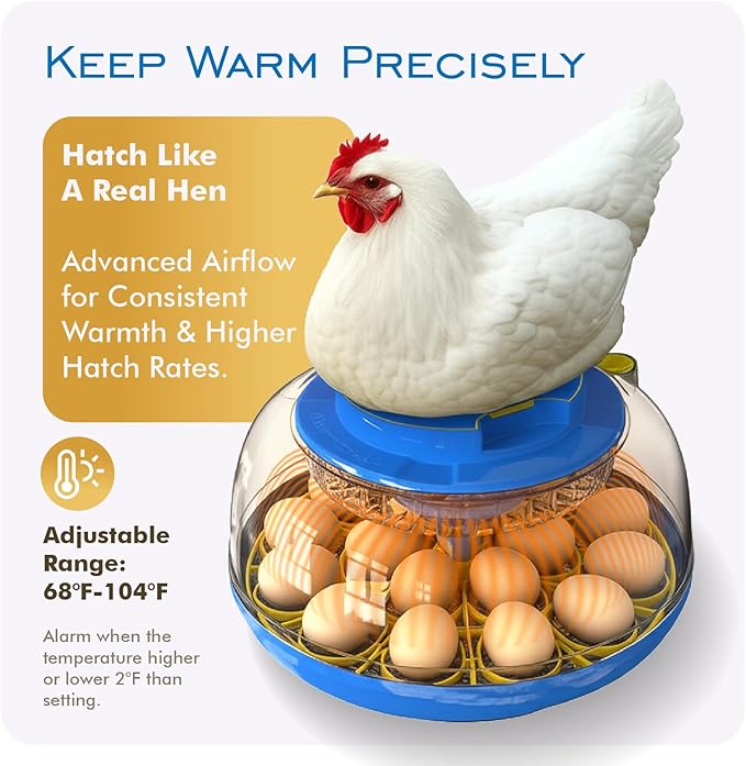OtterVerz 11 Egg Incubators for Hatching 18-36 Chicken/Quail/Turkey Eggs, 360° View Poultry Incubator with Automatic Egg Turning and Humidity Control, Suitable for Farm, Classroom, Home