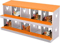 Chicken Nesting Boxes, 10-Hole Roll Away Nest Box for Chicken Coop, Metal Egg Laying Box with Perch & Lid Cover to Protect Eggs, Rollout Egg Collection, Vented Holes Orange