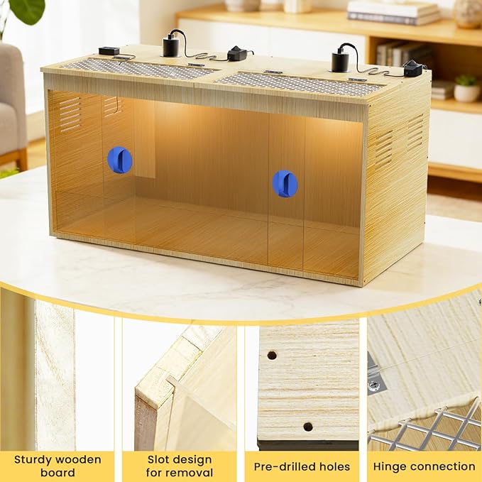 Brooder Box for Chicks, 32 Inch Large Wooden Chicken Brooder Box with 75W Heat Lamps, Thermometer, Chicken Feeder & Waterer Set, Tin Foil, Ideal for 12-15 Newborn Chicks Ducks Quails, Large