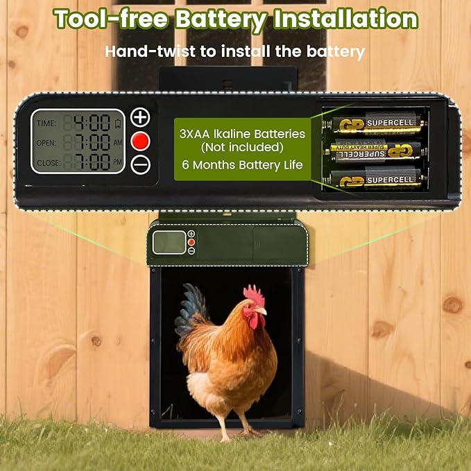 Automatic Chicken Coop Door, Chicken Automatic Door with Manual & Timer Mode, Anti-Pinch Automatic Chicken Door, Aluminum Alloy & LCD Screen