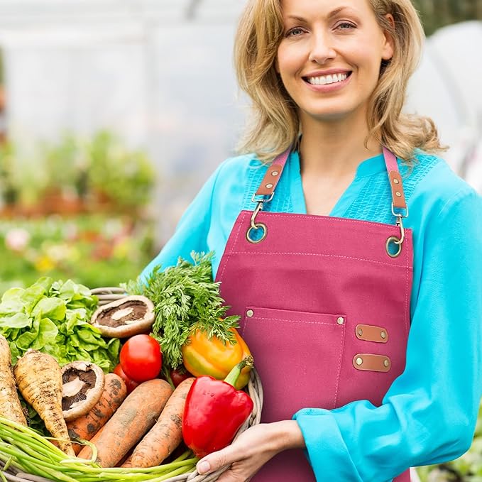 Unisex Aprons with Large Pockets,Cotton Canvas Cross Back Heavy Duty Adjustable Work Apron,Size Kids to Adult