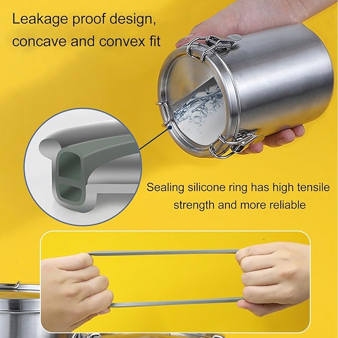 Stainless Steel Dog Food Storage Container with Airtight Lid and Locking Clamp Large Leak Proof Metal Dog Cat Food Container for Rice Cereral Grain Flour (2500ML)