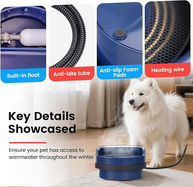 2.5L Heated Water Bowl for Dogs, Outdoor Heated Dog Bowl Thermostatic Control Heated Pet Bowl for Outside Heated Chicken Waterer Heated Pet Waterer for Chicken, Duck, Goose, Rabbit