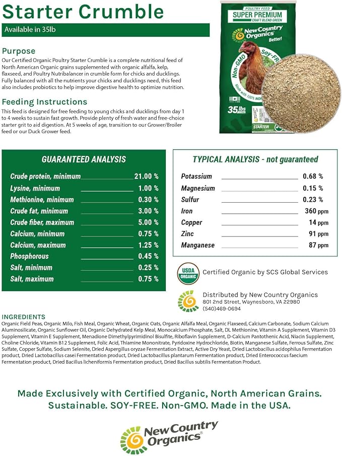 New Country Organics Starter Crumble for Chicks and Ducklings, 35 LBs