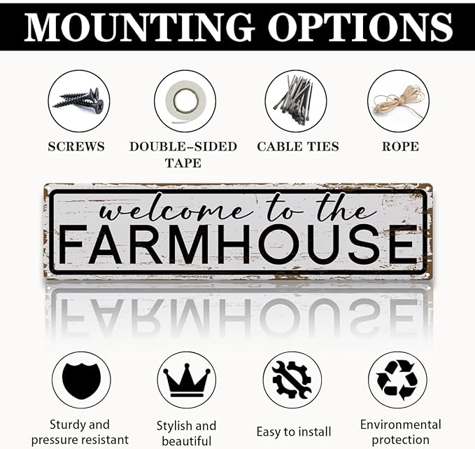 Rustic Farmhouse Sign, Metal Signs, Welcome to the Farmhouse, Retro Metal Tin Signs, Welcome Sign for Front Door Porch Decor, Farm Decor 15.8x4 Inch