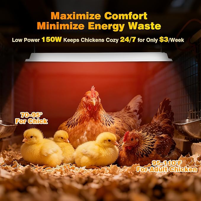 40"x11" Large Overhead Infrared Heater, 150W Chick Brooder Lamp for 50-75 Chicks, Safe and Energy Efficient Adjustable Hanging Heat Lamp with Uniform Heat for Chicken Coops, Pigs, Indoor & Outdoor