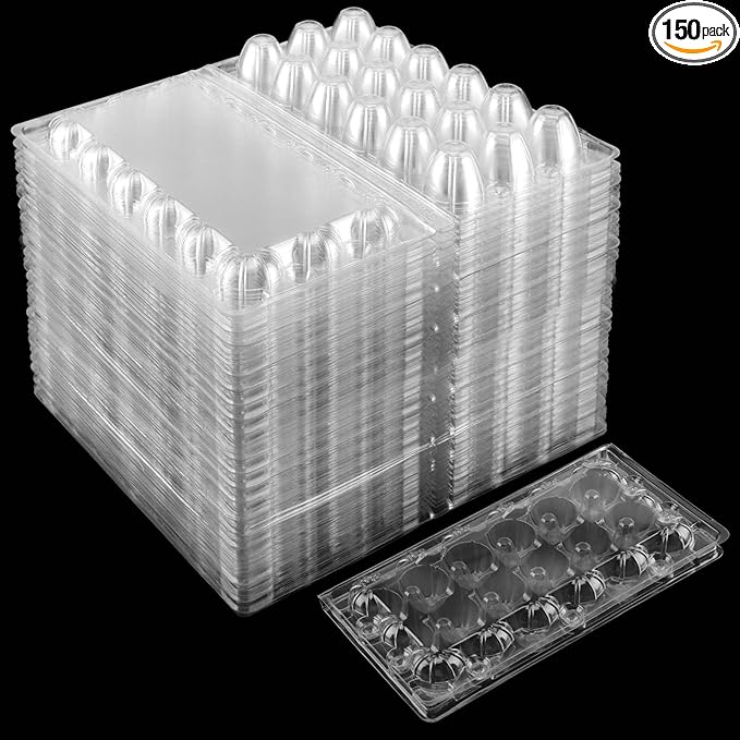JAPCHET 150 Pack 18 Grid Quail Egg Cartons, Reusable Quail Egg Cartons Cheap Bulk, Stackable Plastic Quail Egg Container for Quail Eggs