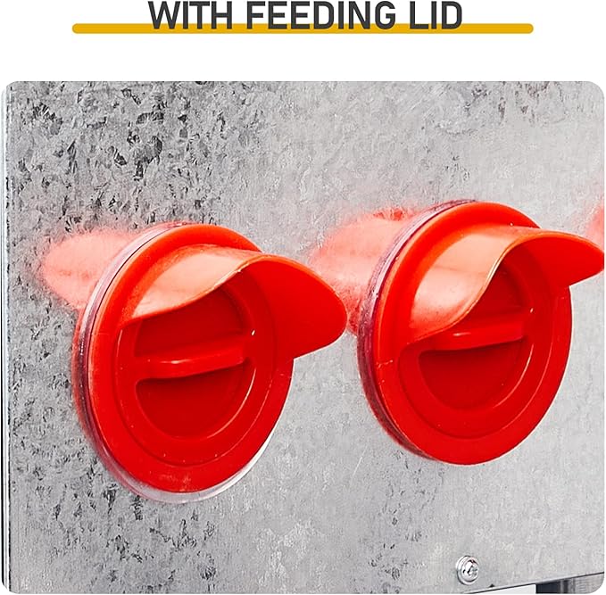 Large Capacity Automatic Poultry Feeder, 6 Ports Feed Up to 20 Hens, Rodent-Proof Galvanized Metal with Lid & Legs, Refill Weekly, Easy Clean, Durable Outdoor Use