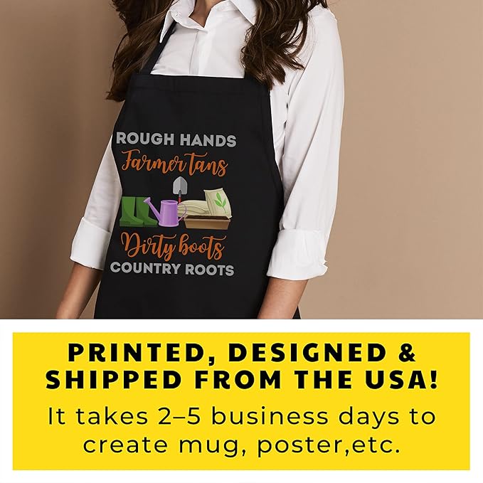Farmer Farming Black Apron - rough hands farmer tans funny farmers farming backside Cooking Aprons Kitchen Decor