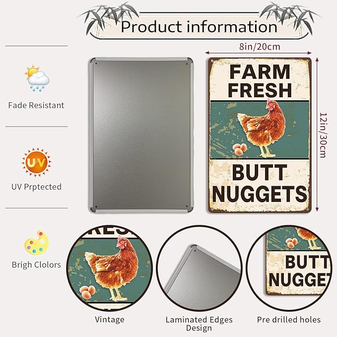 Metal Chicken Coop Sign, Funny Chicken Gifts, Tin Sign for Home Farm Chicken Coop Farmhouse Kitchen Garden Decor 8 X 12 Inch