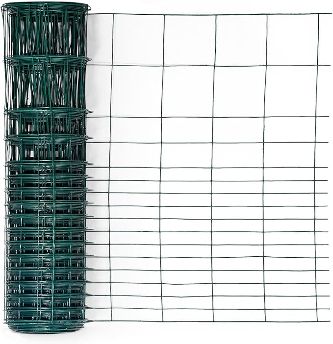 Fencer Wire 16 Gauge Green Vinyl Coated Rabbit Guard Fence, Poultry Fencing Wire Roll for Garden Yard Vegetable Plant, Protecting Against Rabbits, and Other Small Animals Damage (24 in. x 50 ft.)