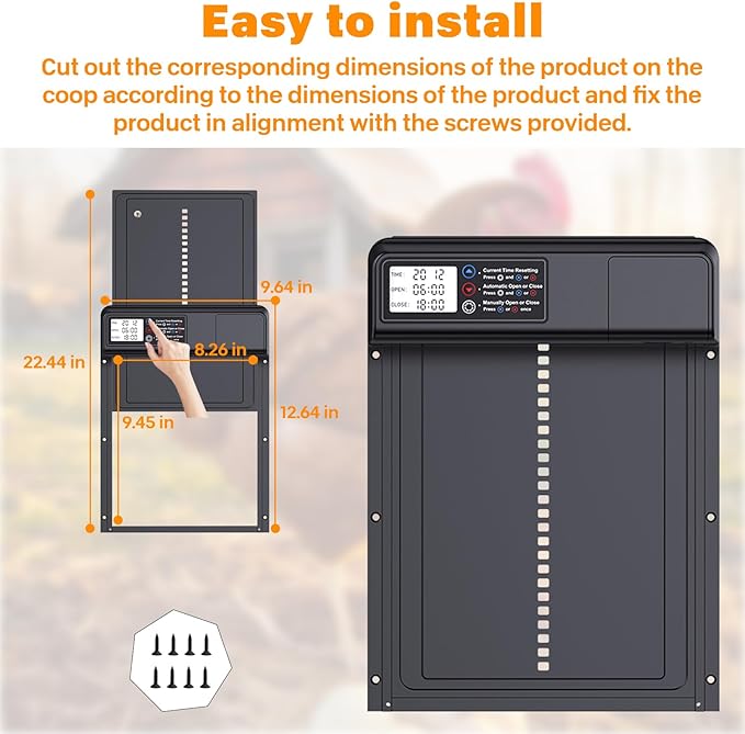 Automatic Chicken Coop Door, Electric Chicken Coop Door Battery Powered with Timer LCD Screen, Anti-Pinch Running Automatic Chicken Coop Door, Aluminum IPX4 Waterproof Auto Chicken Coop Door