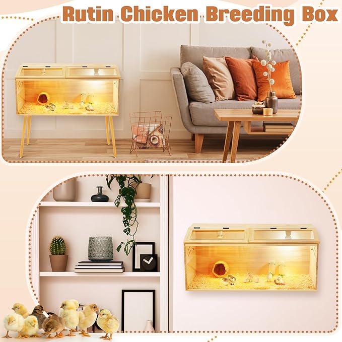32 x 16 x 16 in Brooder Box for Chicken Quails with Leg Stand Sliding Door, Bulb Set and Feeder, Indoor Chicks Coop Brooder Box Kit, for Ducks, Rabbit, Hamsters, Lizards, Mice, Rat