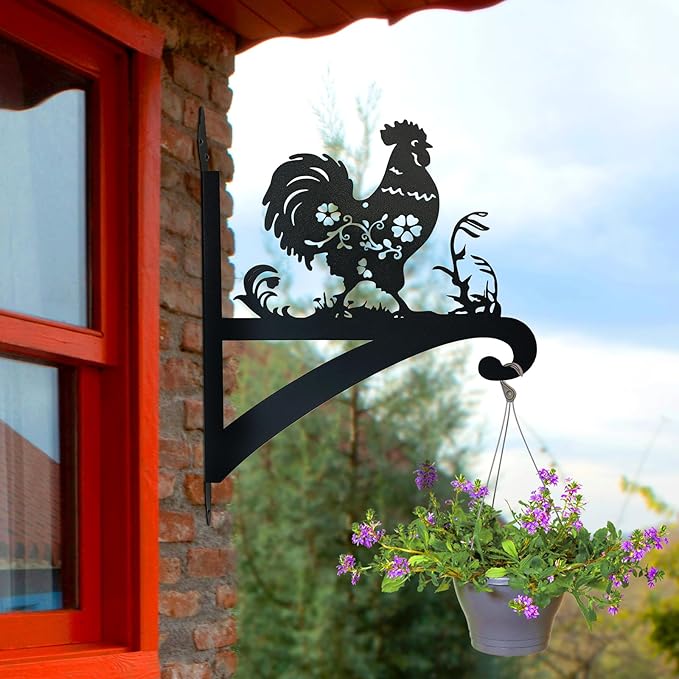 Hanging Plant Bracket Iron Decorative Chicken Silhouette Plant Hangers Indoor and Outdoor, Wall Mounted Hanging Plant Holder for Flower Pot Lantern Bird Feeder Wind Chimes