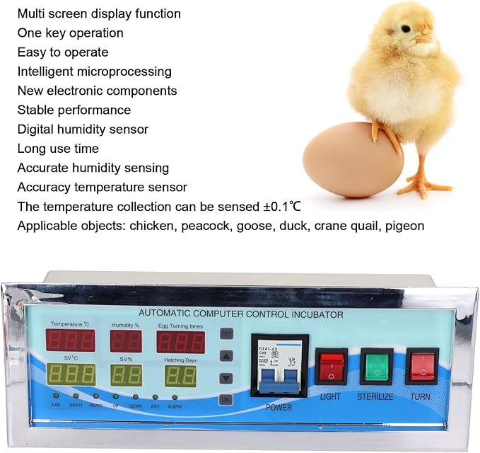 XM-18G Egg Incubator Controller Intelligent Six-Screen Six-Display Temperature Humidity Full Automatic Control for Chicken Goose Duck(0-99℃ 0-99% Rh)(110V)