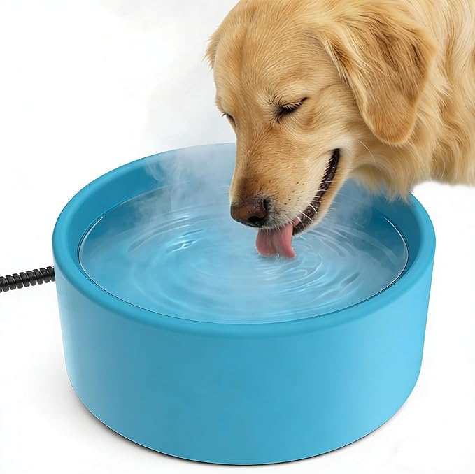 Heated Pet Bowl - KOKOPRO Dog Heating Bowl Outdoor Winter Dog Water Bowl with Anti-bite Wire for Dogs, Cats, Rabbits, Chickens (Blue)