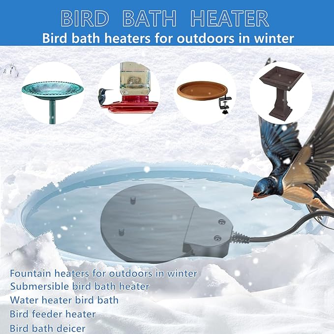 500W De-icer Submersible Bird Bath Heater - Ideal for Livestock, Poultry, Horses, Cows, Birds, Chicken Waterers - Winter Use - Aluminum Cast for Efficiency