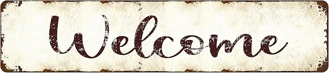 Rustic Welcome Metal Tin Sign - 16"x4" Vintage Entryway Decor - Weatherproof Farmhouse Wall Art for Front Door, Porch, Cabin - Durable Aluminium Home Decor for Housewarming Gifts