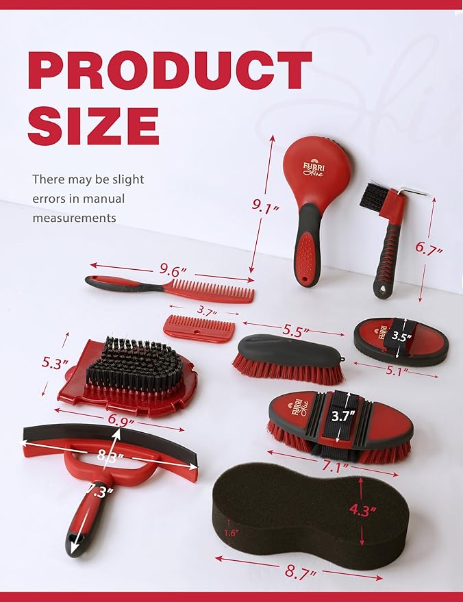 11-Piece Professional Horse Grooming Kit with Waterproof Tote Bag, Non-Slip Silicone Grip Brush Set, Curry Comb, Hoof Pick & Mane Comb Shadowberry