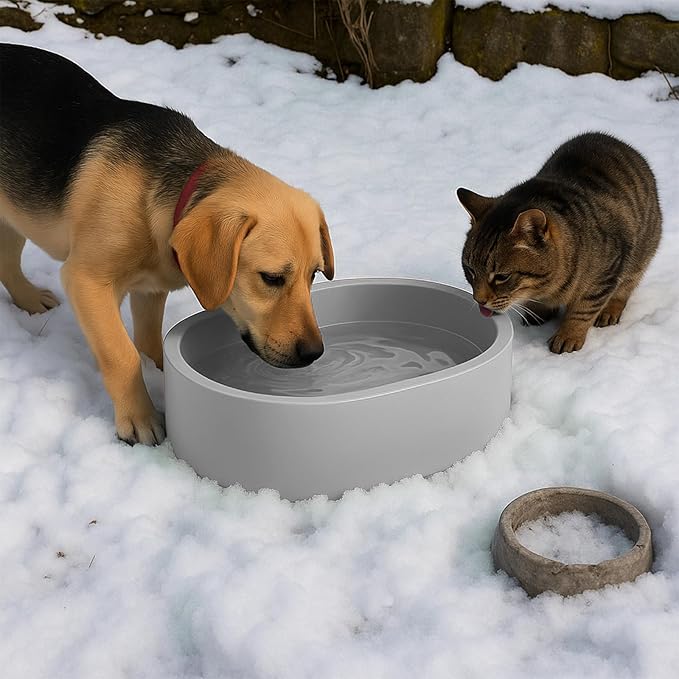 Large Heated Water Bowl for Dog & Cat, Outdoor Heated Dog Bowl with Chew Resistant Power Cord, Waterproof Heated Pet Bowl Smart Thermal-Dish in Winter for Cat Chicken Birds, 0.98 Gallon 35 Watts