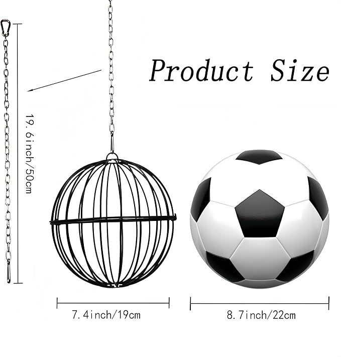 Hanging Chicken Feeder,7.4 Inch Large Chicken Vegetable Hanging Feeder,Metal Chicken Ball Cage with 19.6 Inch One Stainless Steel Chain (1 Pack)