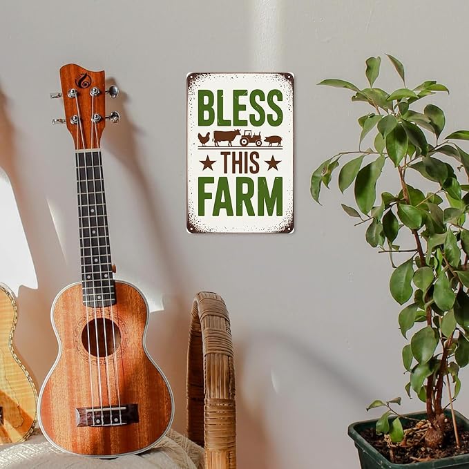 Bless This Farm Metal Sign Rustic Farmhouse Aluminum Metal Signs for Garden, Yard, Porch, Home Bedroom, Kitchen Decor 8 X 12 inch, Weather Resistant, Waterproof, Durable Ink, Easy to Mount