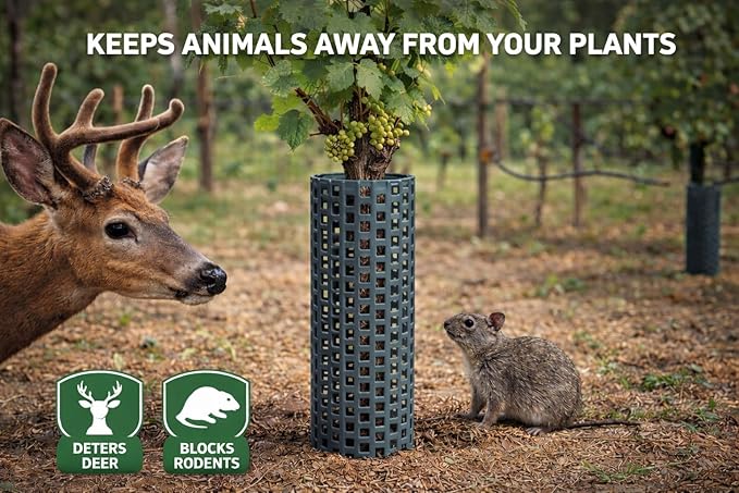 15" Tree Trunk Protector Spiral Guards, Stackable & Adjustable Tree Bark Protectors, Tall Sapling Guards Protect from Weed Eaters, Deer & Rodents, Orchard & Vineyard Vine Protection (60, Slate)