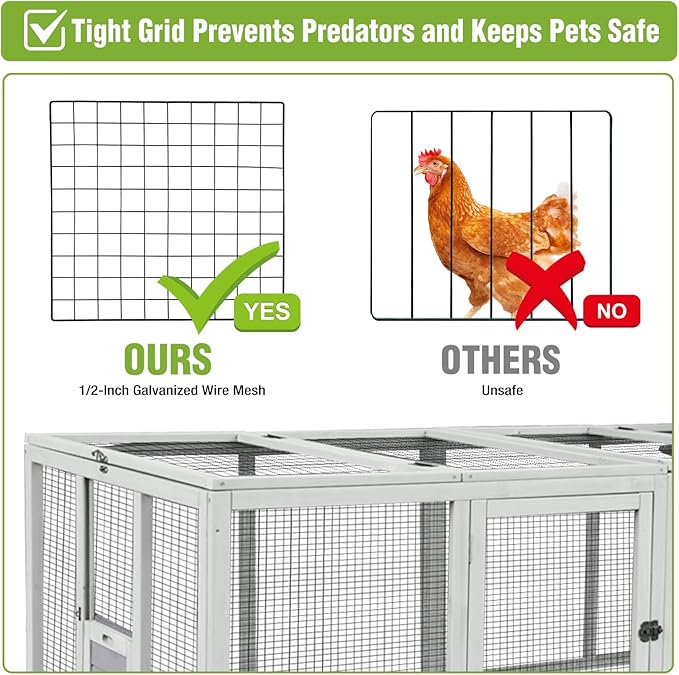 GUTINNEEN Large Chicken Run Extension with 20.73 sq.ft Space, Sliding Chicken Door, 1/2" Galvanized Wire, Secure Locks & Easy-Access Doors, Cozy Coop Chicken Cage Poultry Cage Outdoor