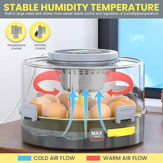 Incubators for Hatching Eggs with Automatic Egg Turner, Temperature Humidity Control, Egg Candler, Large Water Tank, 5 Preset Hatching Modes for Chicken Duck Goose Quail Pigeon Eggs-12 Capacity