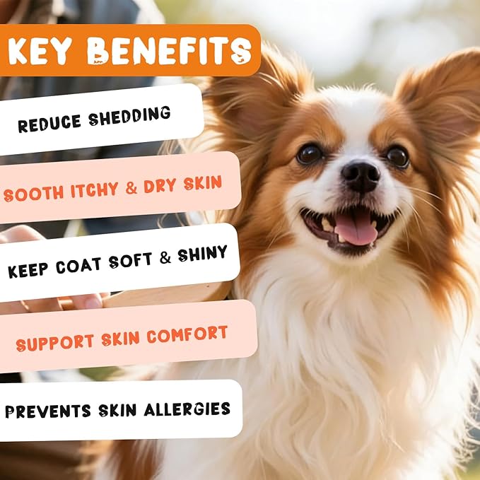 Dog Skin and Coat Supplement, Omega 3 Fish Oil with EPA & DHA, Supports Healthy Skin, Shiny Coat & Reduces Excessive Shedding for All Ages & Breeds Tasty Chicken Flavor