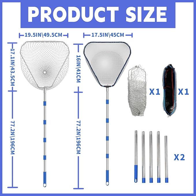 Chicken Net Catchers 2 Piece Set Chicken Supplies Essential Small Animal Catchers for Chicken Coops Stainless Steel Folding Chicken Catchers for Chickens Ducks Fish and Birds