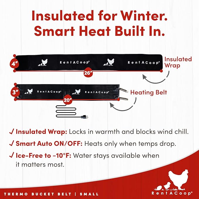 RentACoop Thermo Bucket Belt Small with Insulated Wrap - High-Performance Chicken Water Heater - Durable, Safe, and Energy-efficient; Tested to -10°F - fits RentACoop 1Gal & 2Gal High Rise Waterers