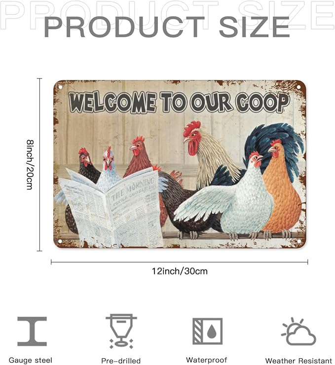 Chicken Signs - Coop Funny Outdoor Chicken Decor Bundle 4 Pieces Chicken Farmhouse Wall Decor Garage Retro Home Bar Table For Bar Sign 8X12 Inch