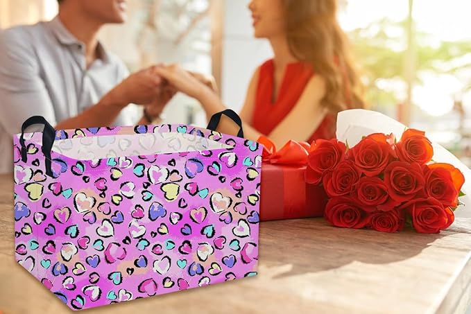 Rectangular Pink Heart Baskets Kids Storage Bins for Boys and Girls Baby Gift Basket Cute Toy Storage Bin Box Organizer Book Shelf Basket Love Room Decor(Cute Heart)