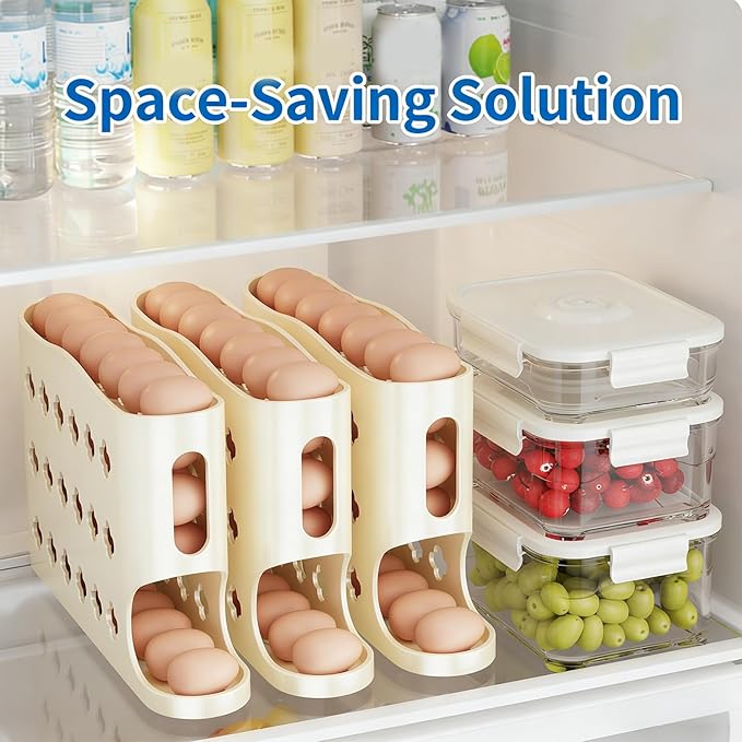 2026 Egg Holder for Fridge, Eggs Dispenser Auto Rolling, No Assembly Required Easy Access, Save Refrigerator Space, And Prevent Egg from Breaking, Large Capacity / Holds 30 Eggs (White)