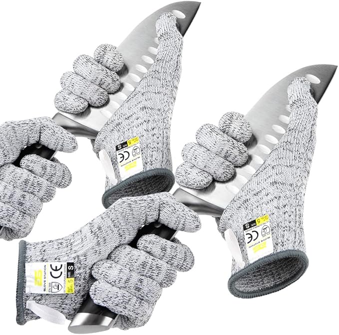 Glove Station Ultra Durable Series Cut Resistant Gloves - Cutting Gloves for Chefs, BBQ and Cooking - Level 5 Protection, Food Grade Safe Cut - Grey, Small Size [2-Pack]