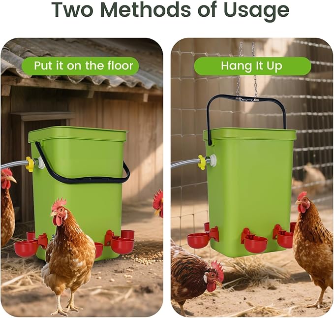 3.2 Gallon Chicken Waterer，Automatic Poultry Waterer Feeder with Float Valve,Hanging Automatic Chicken Water with Hose (One End 3/4") Poultry Waterer Dispenser for Quail Duck Goose Turkeys