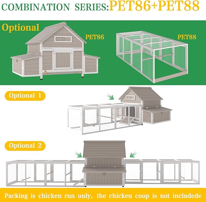 Chicken Coop Extension Run, Wooden Outdoor Chicken Run 18.68 ft²Large Expend Hen House Universal Chicken Run with Perches Perfect for 4-6 Chickens, Ducks & Small Animals (80.3" L x 33.5" W x 25" H)