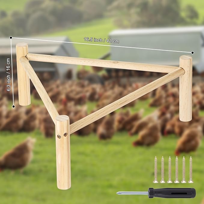 Chicken Perch for Coop & Brooder, Pine Wooden Chicken Toys & Coop Accessories for Chicken Triangular Gym Roosting Bar for Large Hens Parrots Birds, Natural Poultry Stand Chicken Nesting Support - 1P