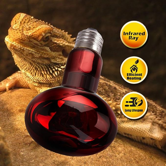 Reptile Heat Lamp Bulbs 75W 2 Pack,Day and Night Infrared Basking Spot Heating Light Combo,UVA Heat Lamp Bulb for Reptile and Amphibians,Bearded Dragon, Lizard, Turtle, Snake