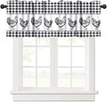 Rooster Valance Curtains Black White Buffalo Plaid Retro Rustic Farm Animals Rod Pocket Curtain Valance for Kitchen Bedroom Living Room Decor 1 Panel W54xL18 Inch