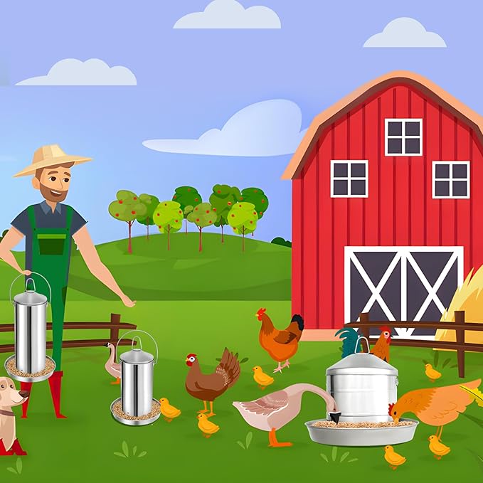 RYFT 8.8 lb Chicken Feeder, Stainless Gravity-Fed No Waste Poultry Feed, Weatherproof Construction with Handle for Chicken Coops, Duck Farms, and Goose Farms