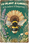 WADORN Funny Bee Floral Metal Tin Sign, 8x12 Inch To Plant A Garden Is To Believe In Tomorrow Retro Tin Sign Vintage Gardening Wall Art Decor Plaque for Farmhouse Yard Garden Courtyard Greenhouse