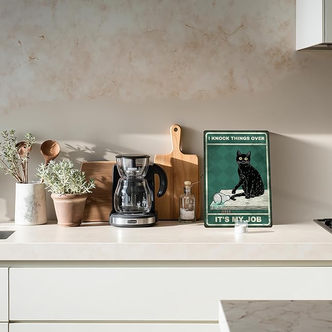 Funny Black Cat Tin Sign - Vintage "I Knock Things Over" Retro Decor, Sarcastic Metal Sign for Home, Kitchen, Bar, Unique Cat Lover Gifts, 8x12 Inch