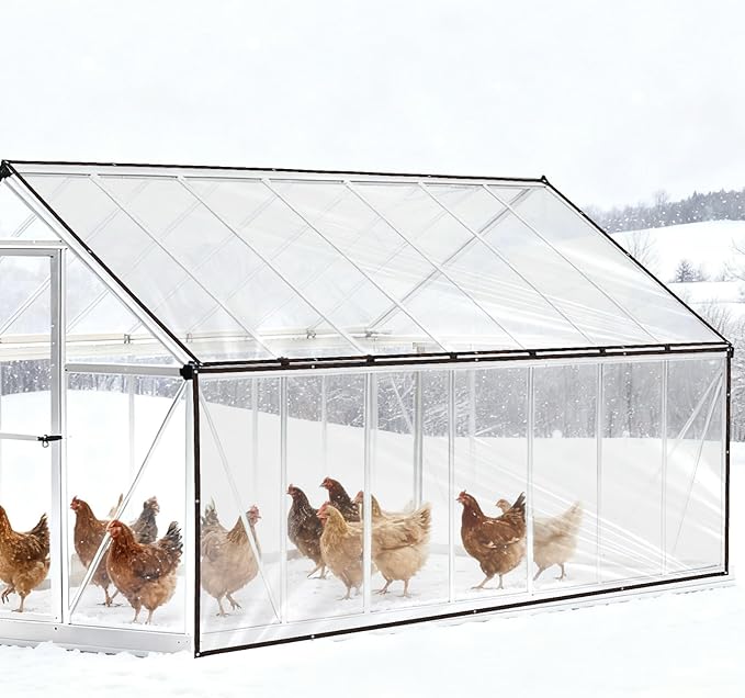 2pcs Chicken Coop Cover, 4x2m/13.12x6.56 Feet Waterproof Clear Tarp for Chicken Coop with 30 Cable Ties Heavy Duty PVC Pheasantry Runway Cover Wrap for Outdoor Farm Winter Supplies Accessories