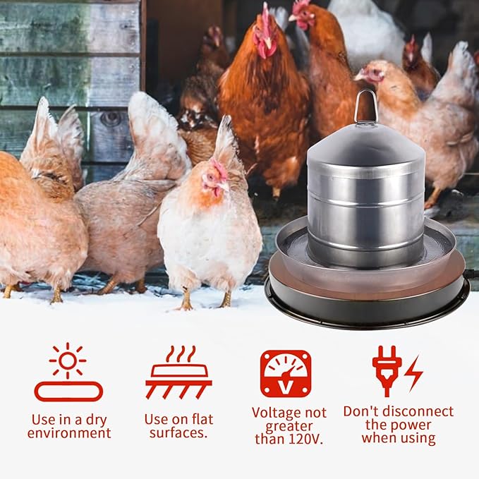 2PACK Chicken Water Heater for Winter， Heated Poultry Waterer Base,with Thermostat and 9.8ft Power Cord, Dia.11in,Suitable for Plastic/Metal Poultry Waterer