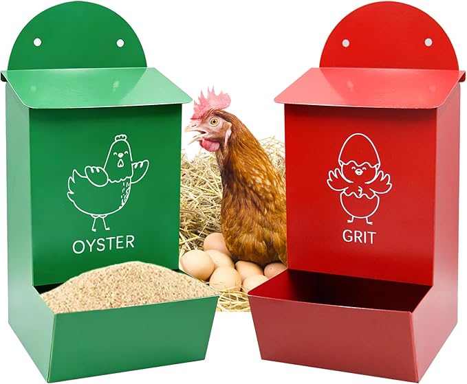 2Pcs Large Chicken Grit and Oyster Shell Feeder for Hens Metal Chicken Feeder with Covers Hanging Poultry Feeders Rainproof Chicken Coop Accessories