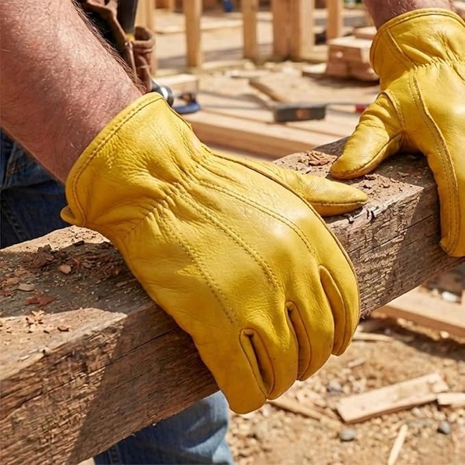 Work Gardening Gloves Outdoor for Men Women Construction Motorcycle Gloves Cut Resistant Reinforced Cowhide Leather