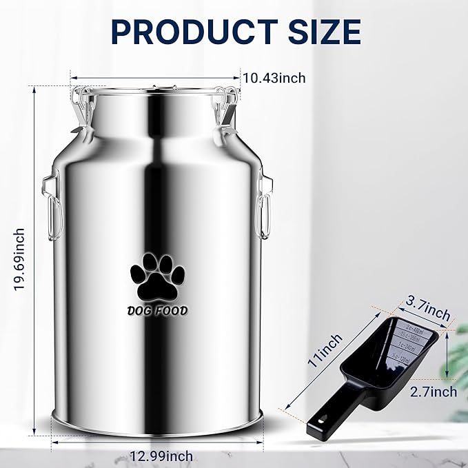 40Lbs Large Metal Dog Food Storage Container, Stainless Steel Dog Food Storage Tank, Multifunctional Storage Bin with Lid and Spoon, Food Storage Container for Big Dogs, Keep Fresh, Easy to Clean